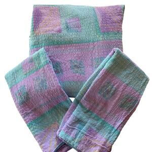 3 Piece Abstract Print Twin Duvet Set Cover 2 Euro Shams Aqua Purple Crinkle